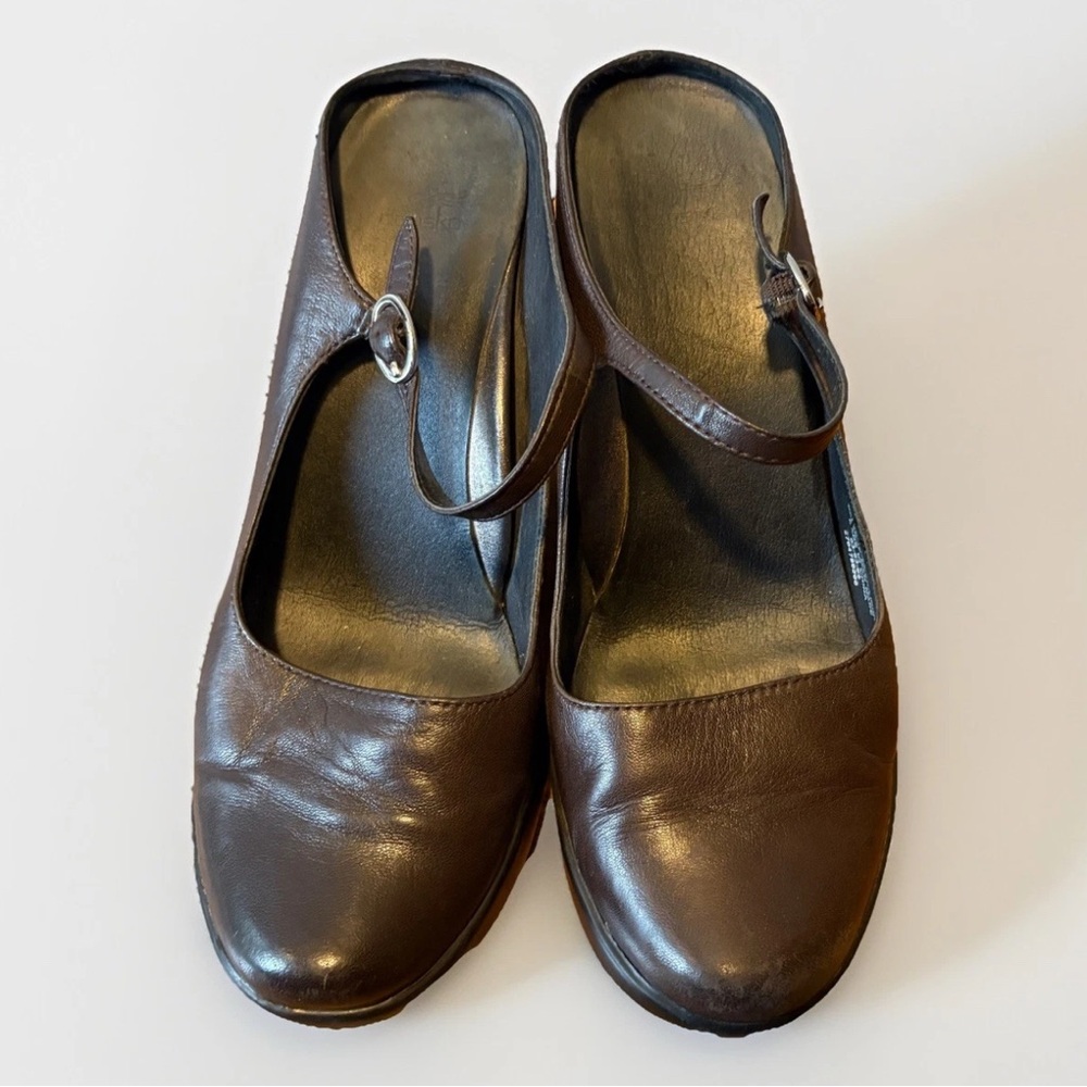 Dansko Block Heel Mary Jane Slip On Platform Brown Leather Womens EUR 39 US 8.5